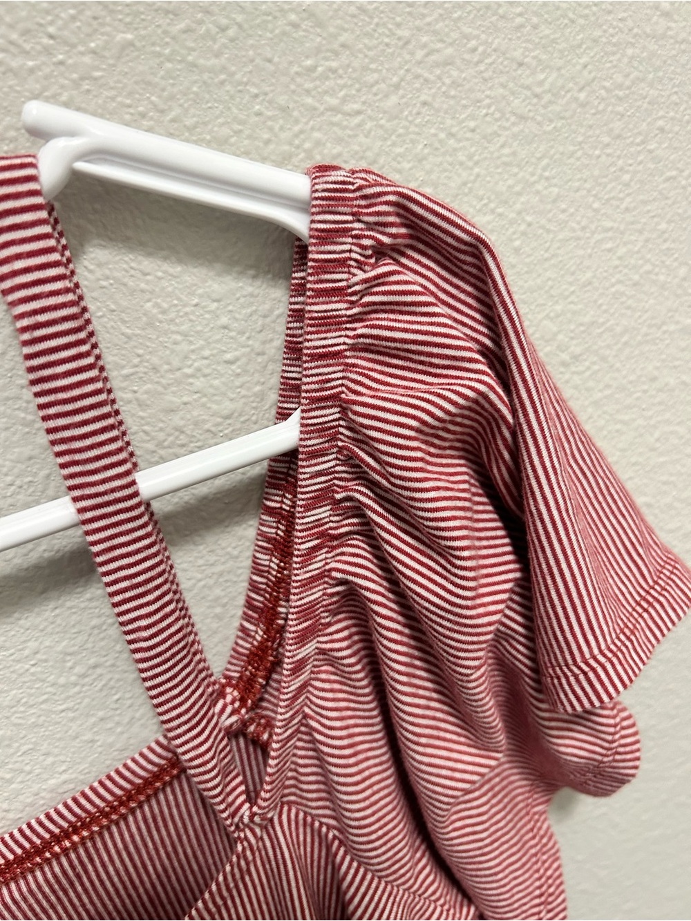 American Eagle Outfitters Red and White Striped Off-Shoulder Button Front Top - Picture 4 of 4